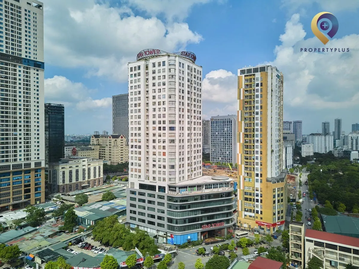 Toàn cảnh tòa nhà Star Tower nhìn từ trên cao tại quận Cầu Giấy.